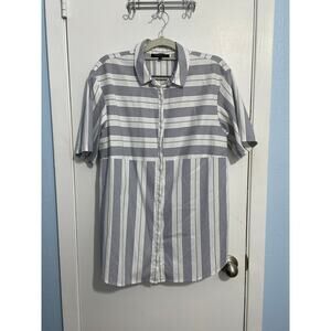 Lafayette 148 NY Blouse Medium Blue White Striped Minimalist Preppy Office